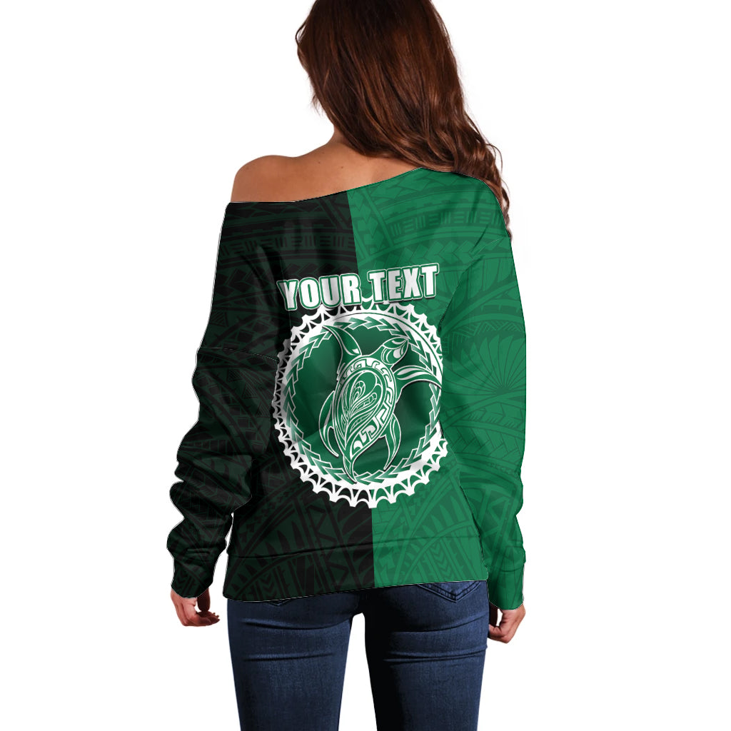 Custom Mitiaro Of Cook Islands Off Shoulder Sweater Mix Half Black LT6 - Polynesian Pride