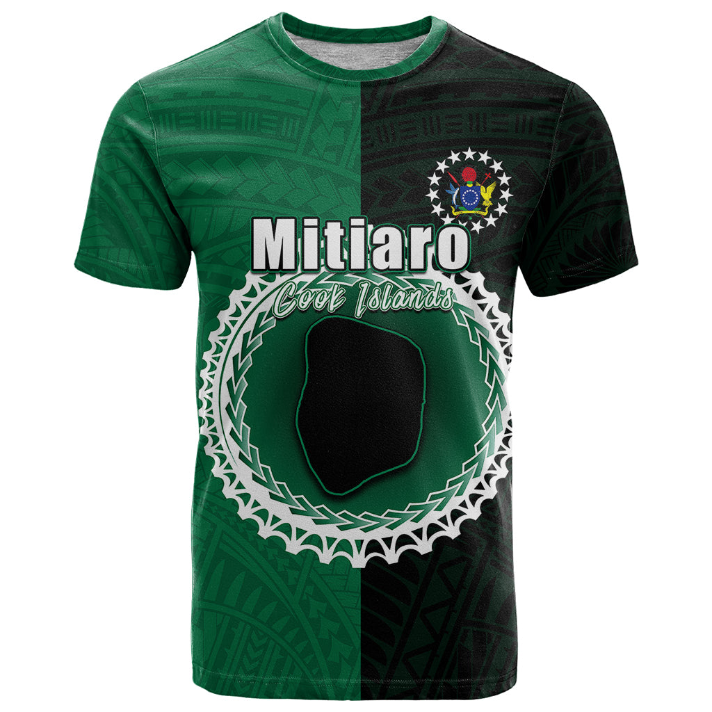 Custom Mitiaro of Cook Islands T Shirt Mix Half Black LT6 Green - Polynesian Pride