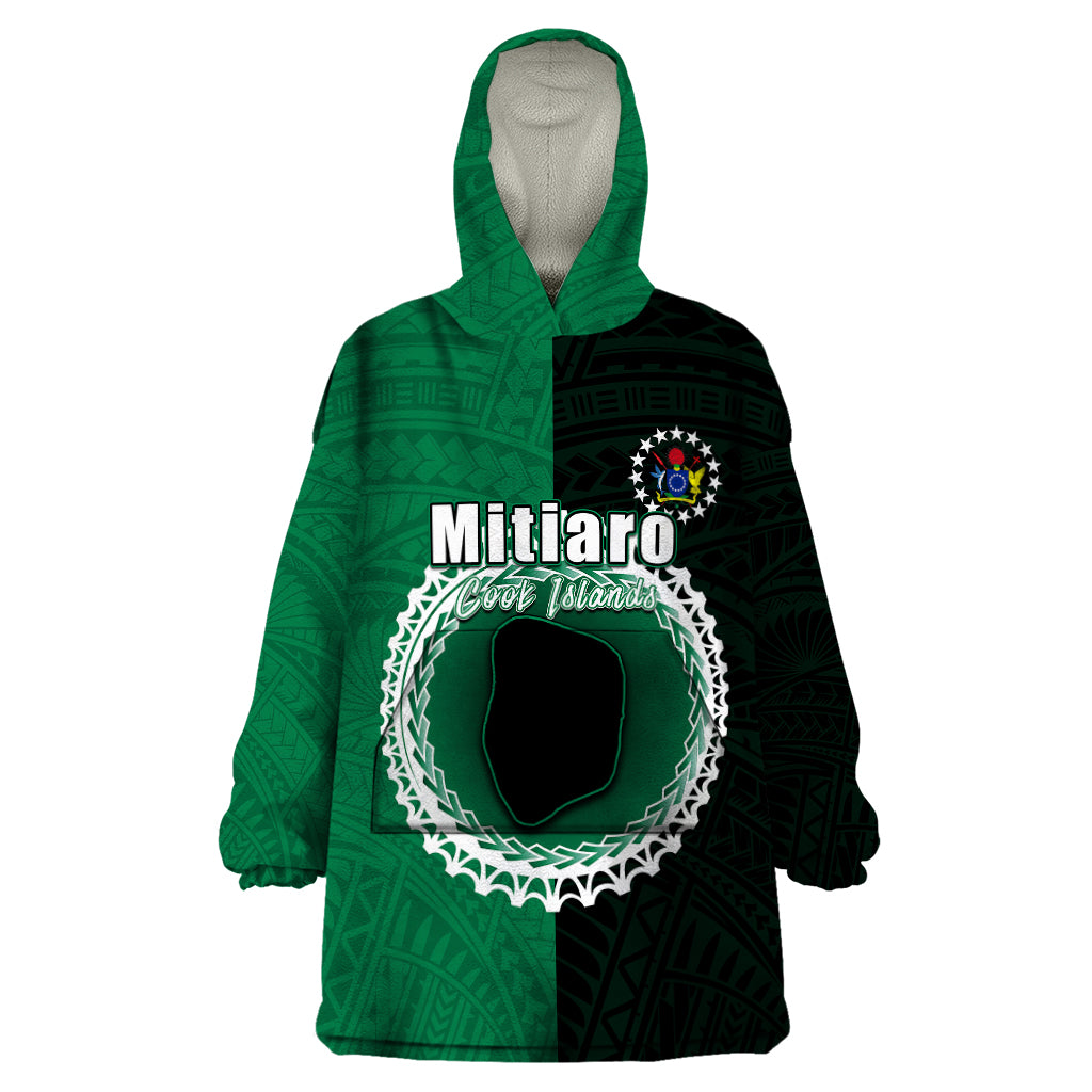 Custom Mitiaro Of Cook Islands Wearable Blanket Hoodie Mix Half Black LT6 One Size Green - Polynesian Pride