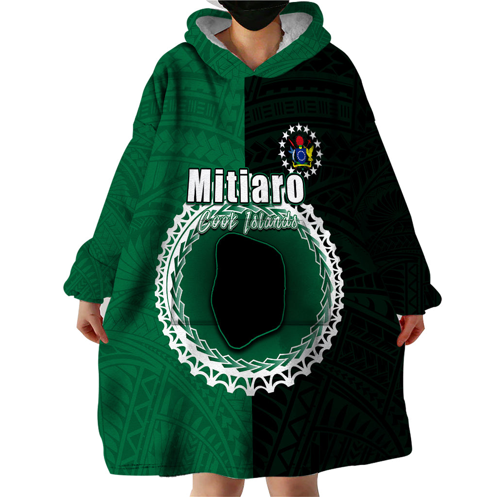 Custom Mitiaro Of Cook Islands Wearable Blanket Hoodie Mix Half Black LT6 - Polynesian Pride