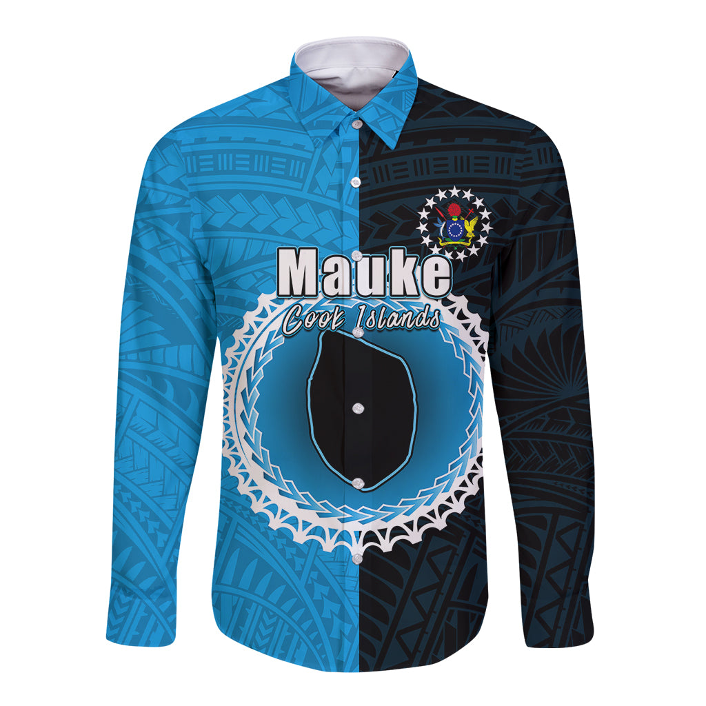 Custom Mauke Of Cook Islands Long Sleeve Button Shirt Mix Half Black LT6 Unisex Blue - Polynesian Pride