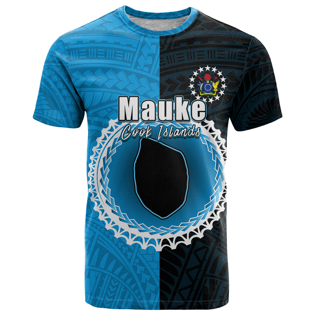 Custom Mauke of Cook Islands T Shirt Mix Half Black LT6 Blue - Polynesian Pride