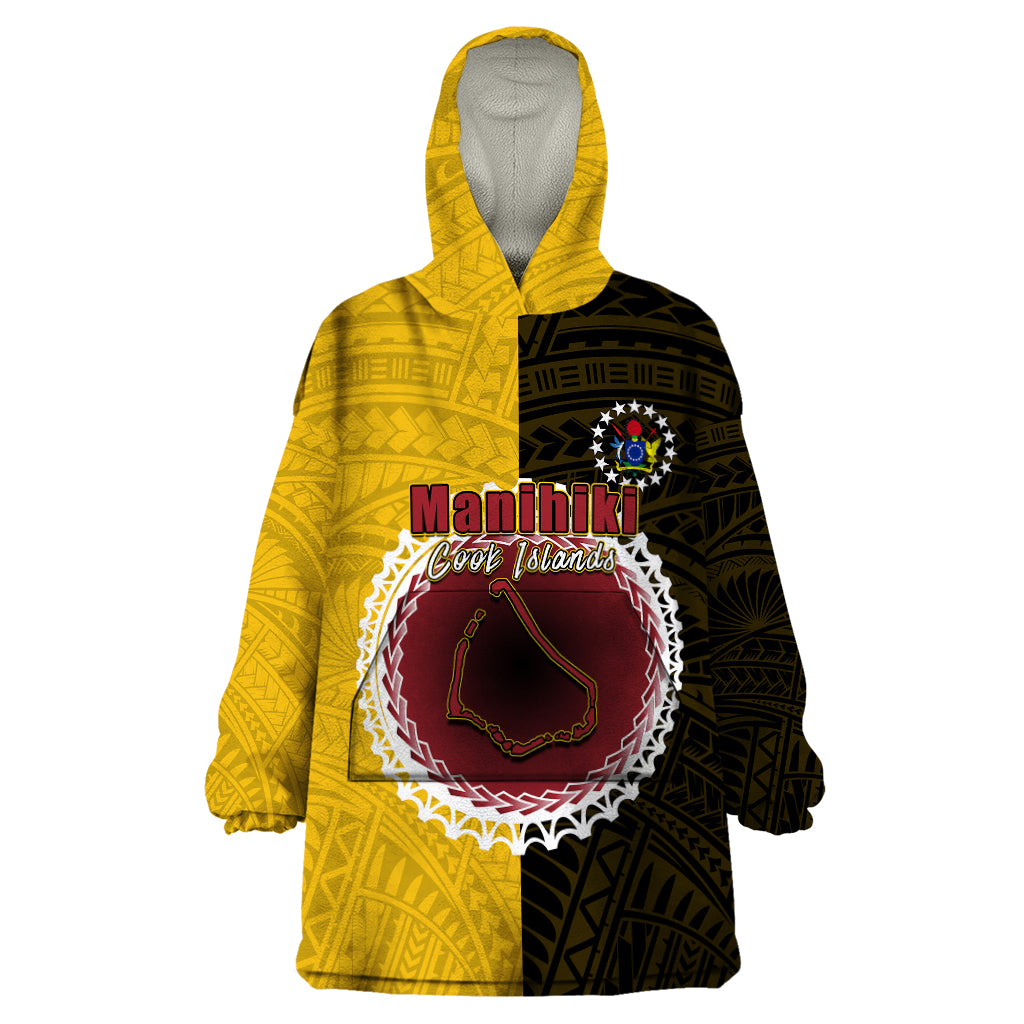 Custom Manihiki Of Cook Islands Wearable Blanket Hoodie Mix Half Black LT6 One Size Yellow - Polynesian Pride