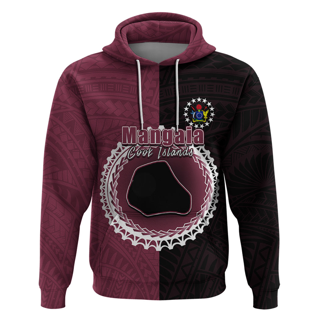 Custom Mangaia of Cook Islands Hoodie Mix Half Black LT6 Pullover Hoodie Maroon - Polynesian Pride