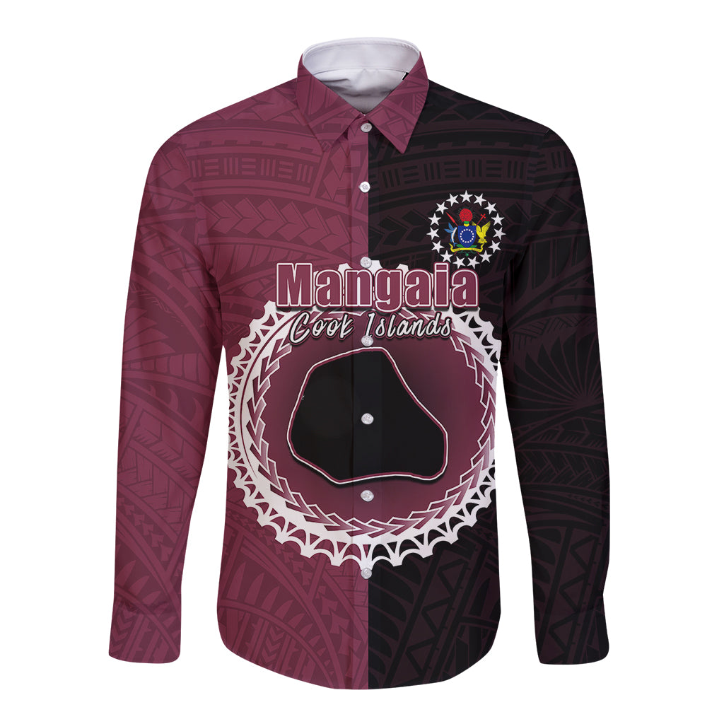Custom Mangaia Of Cook Islands Long Sleeve Button Shirt Mix Half Black LT6 Unisex Maroon - Polynesian Pride