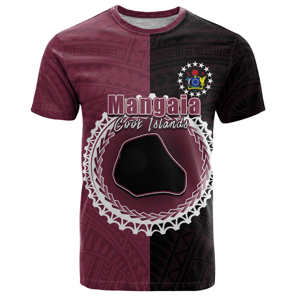 Custom Mangaia of Cook Islands T Shirt Mix Half Black LT6 Maroon - Polynesian Pride