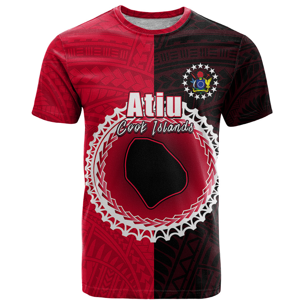 Custom Atiu of Cook Islands T Shirt Mix Half Black LT6 Red - Polynesian Pride