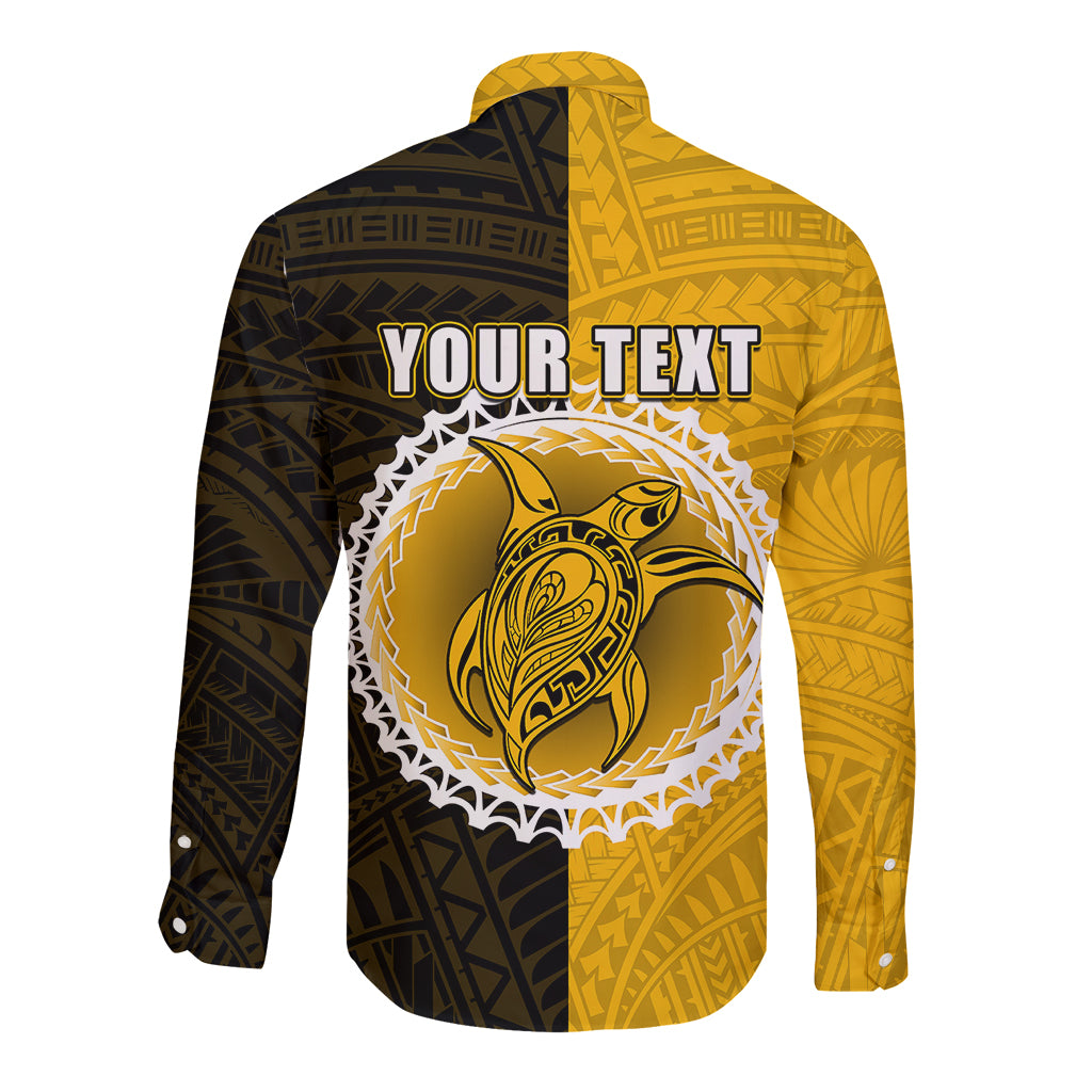 Custom Atutaki Of Cook Islands Long Sleeve Button Shirt Mix Half Black LT6 - Polynesian Pride