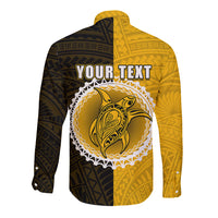 Custom Atutaki Of Cook Islands Long Sleeve Button Shirt Mix Half Black LT6 - Polynesian Pride