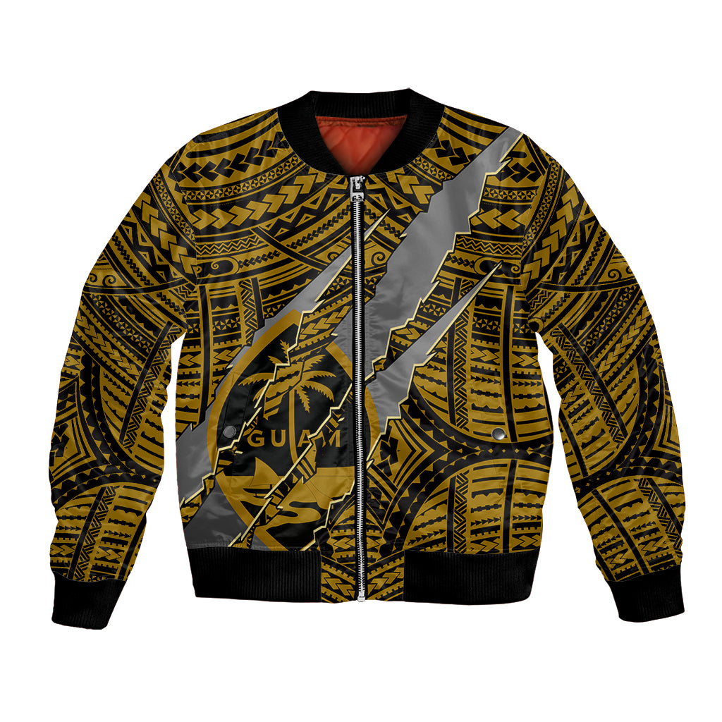 Polynesian Guam Bomber Jacket with Coat Of Arms Claws Style - Gold LT6 Unisex Gold - Polynesian Pride