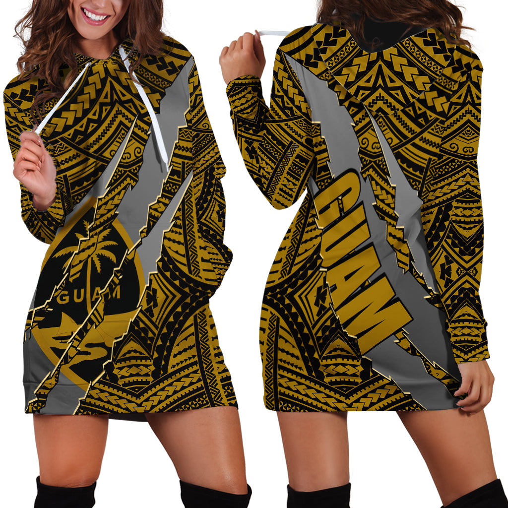 Polynesian Guam Hoodie Dress with Coat Of Arms Claws Style - Gold LT6 - Polynesian Pride