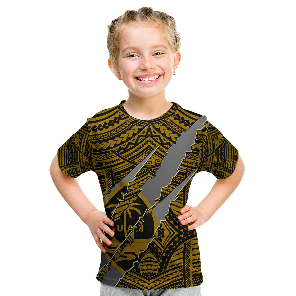 Polynesian Guam Kid T Shirt with Coat Of Arms Claws Style - Gold LT6 Gold - Polynesian Pride