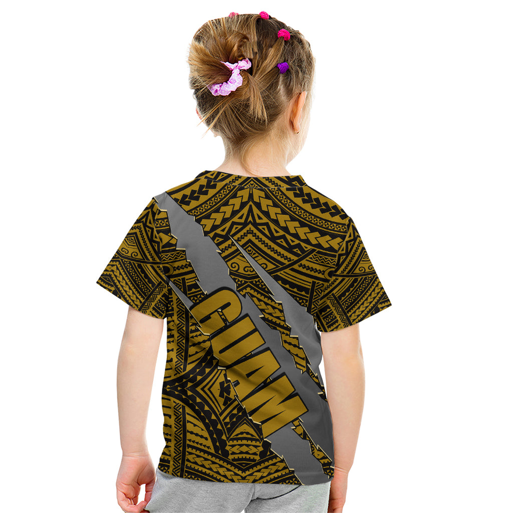 Polynesian Guam Kid T Shirt with Coat Of Arms Claws Style - Gold LT6 - Polynesian Pride