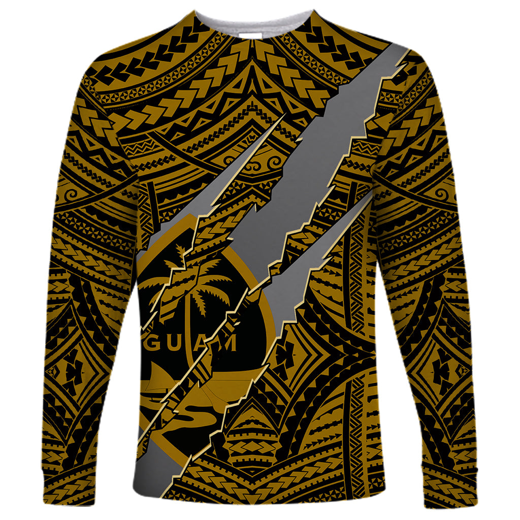 Polynesian Guam Long Sleeve Shirt with Coat Of Arms Claws Style - Gold LT6 Unisex Gold - Polynesian Pride