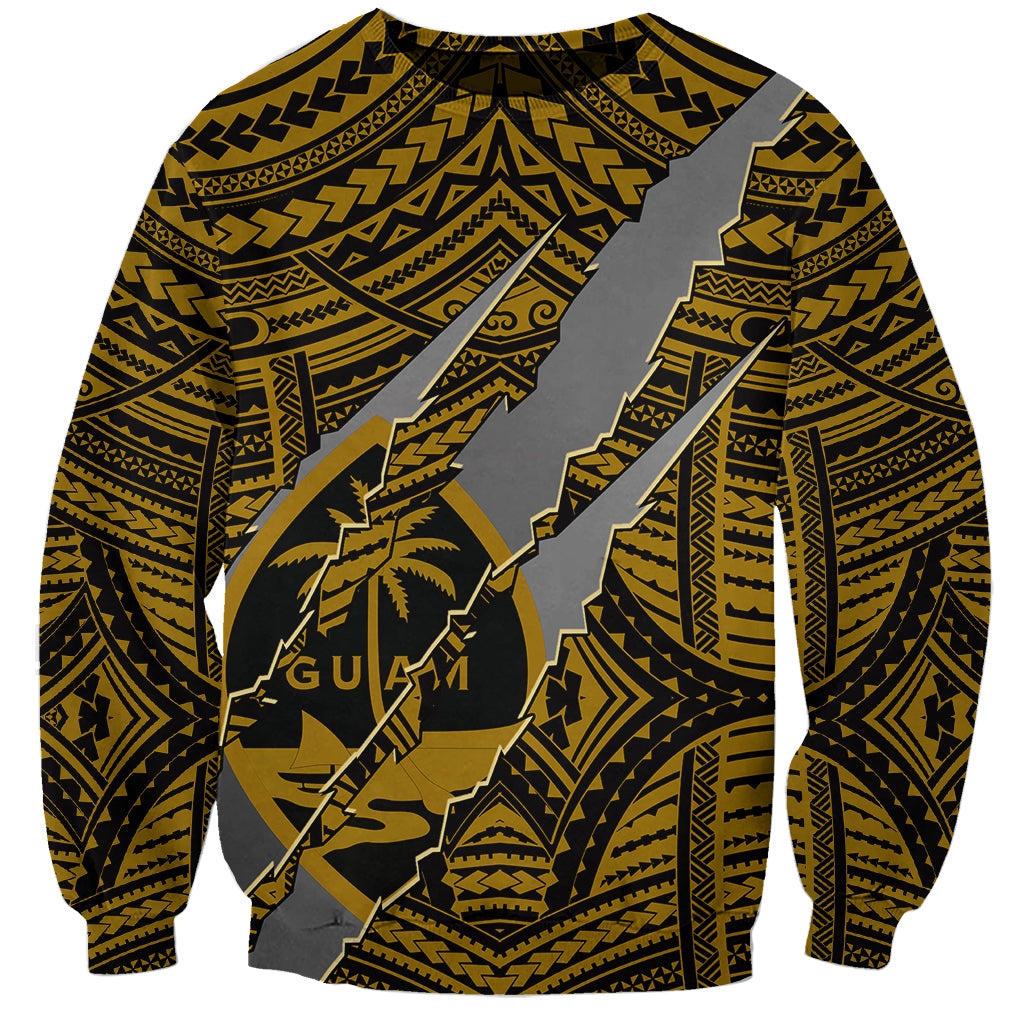 Polynesian Guam Sweatshirt with Coat Of Arms Claws Style - Gold LT6 Unisex Gold - Polynesian Pride