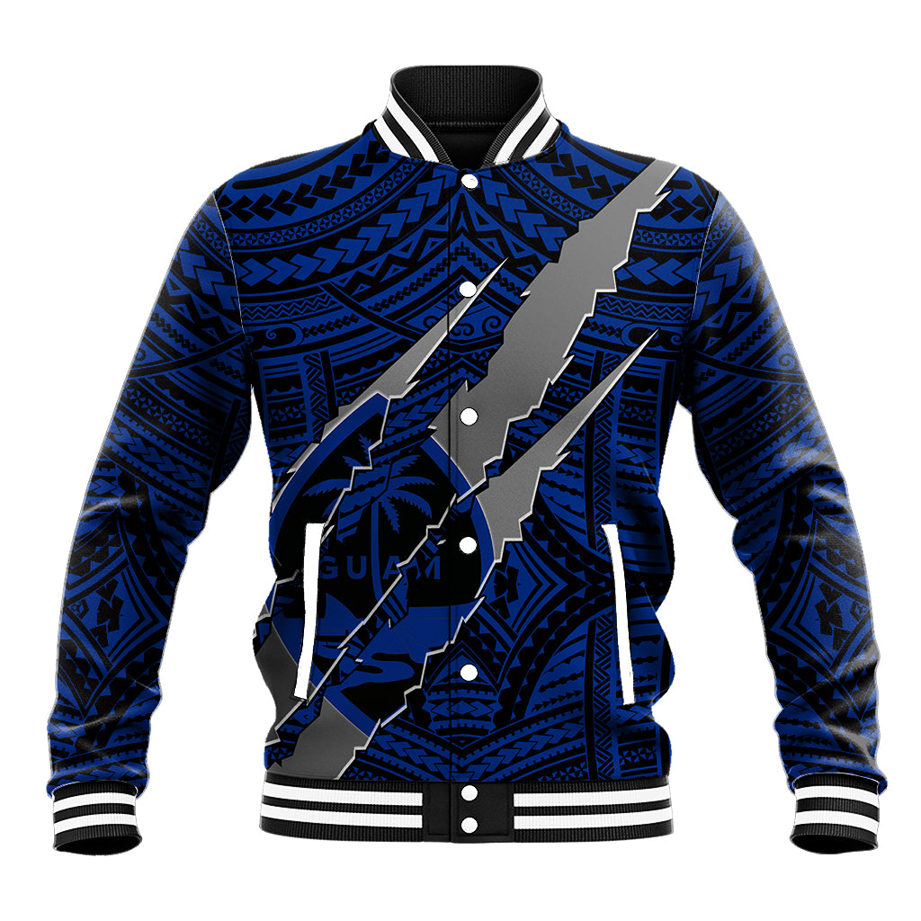 Polynesian Guam Baseball Jacket with Coat Of Arms Claws Style - Blue LT6 Unisex Blue - Polynesian Pride