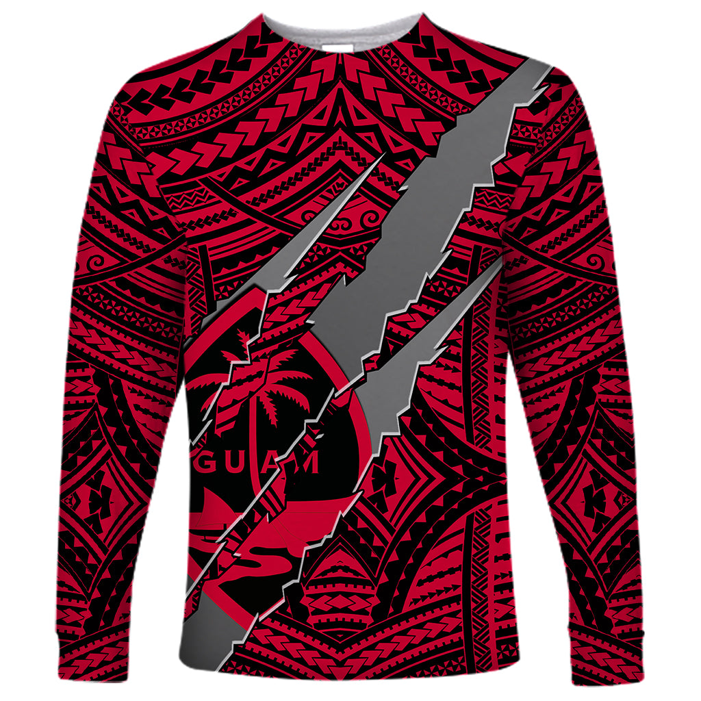 Polynesian Guam Long Sleeve Shirt with Coat Of Arms Claws Style - Red LT6 Unisex Red - Polynesian Pride