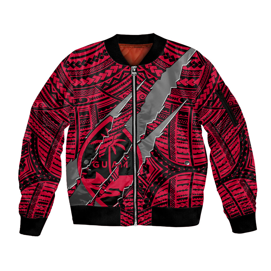 Polynesian Guam Sleeve Zip Bomber Jacket with Coat Of Arms Claws Style - Red LT6 Unisex Red - Polynesian Pride