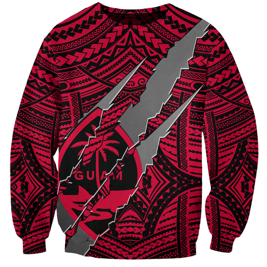 Polynesian Guam Sweatshirt with Coat Of Arms Claws Style - Red LT6 Unisex Red - Polynesian Pride