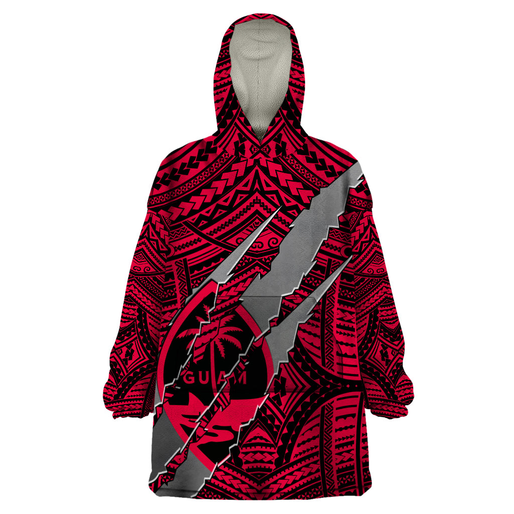 Polynesian Guam Wearable Blanket Hoodie with Coat Of Arms Claws Style - Red LT6 One Size Red - Polynesian Pride