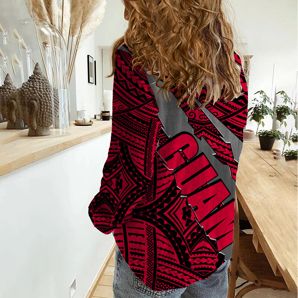Polynesian Guam Women Casual Shirt with Coat Of Arms Claws Style - Red LT6 - Polynesian Pride
