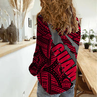 Polynesian Guam Women Casual Shirt with Coat Of Arms Claws Style - Red LT6 - Polynesian Pride