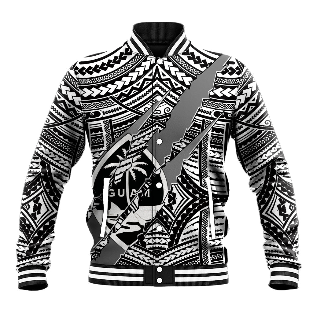 Polynesian Guam Baseball Jacket with Coat Of Arms Claws Style - White LT6 Unisex White - Polynesian Pride