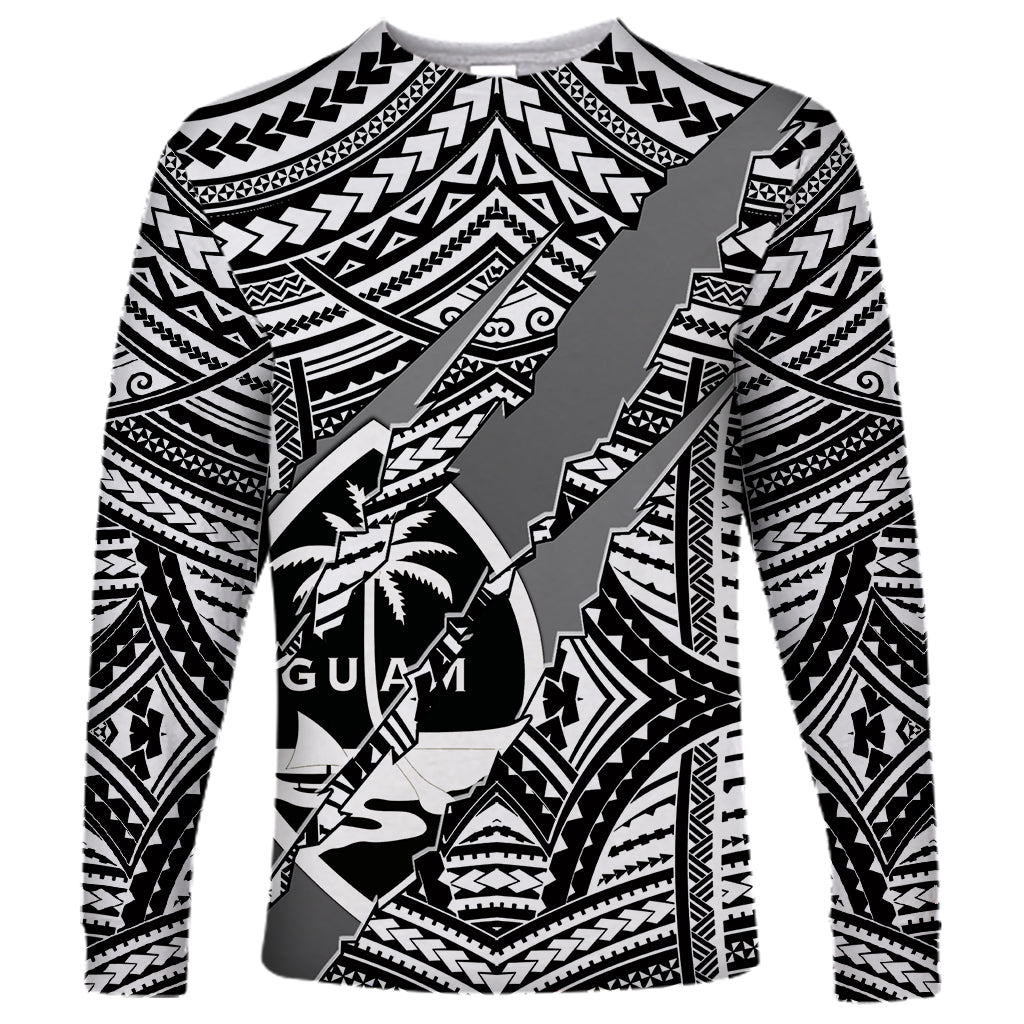 Polynesian Guam Long Sleeve Shirt with Coat Of Arms Claws Style - White LT6 Unisex White - Polynesian Pride