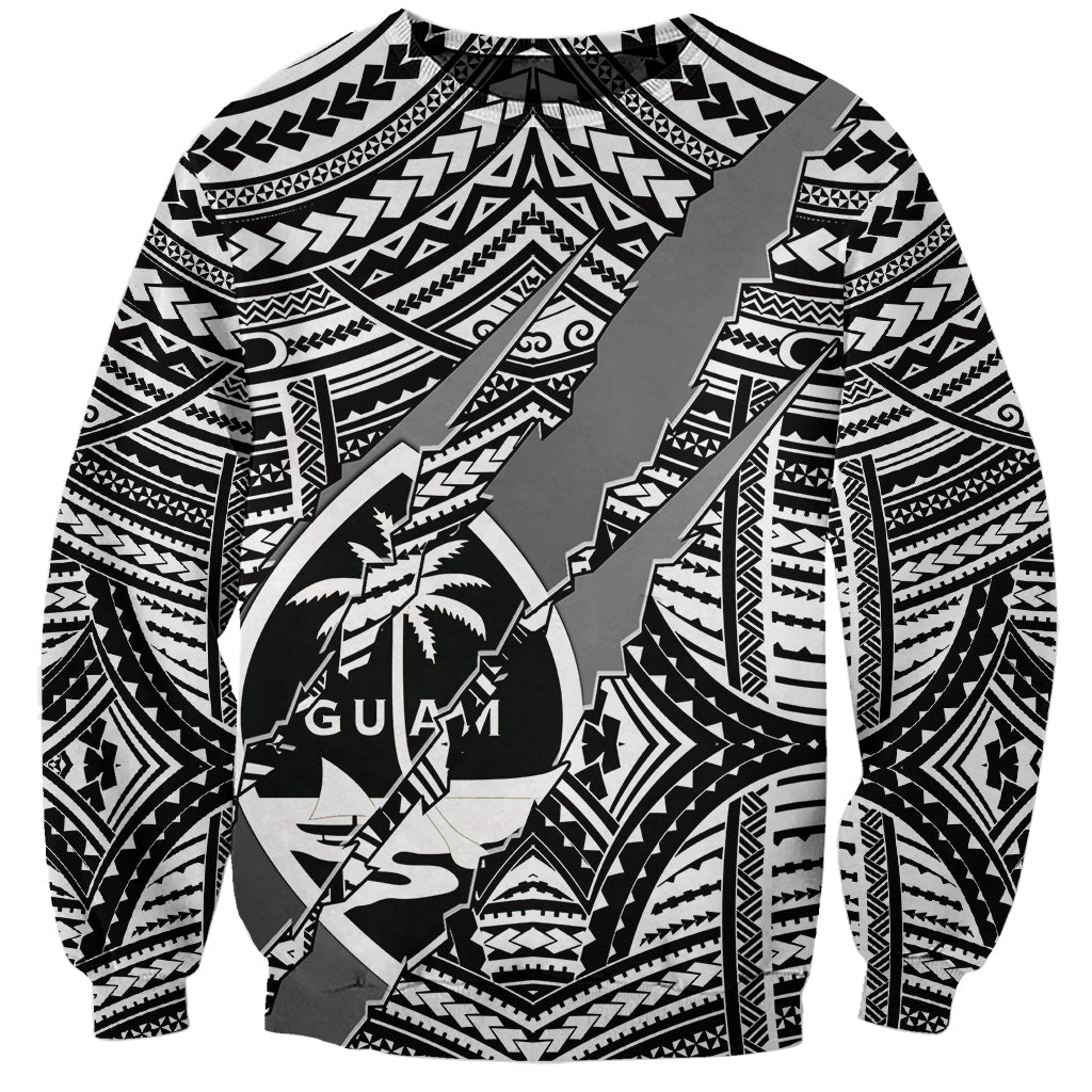 Polynesian Guam Sweatshirt with Coat Of Arms Claws Style - White LT6 Unisex White - Polynesian Pride