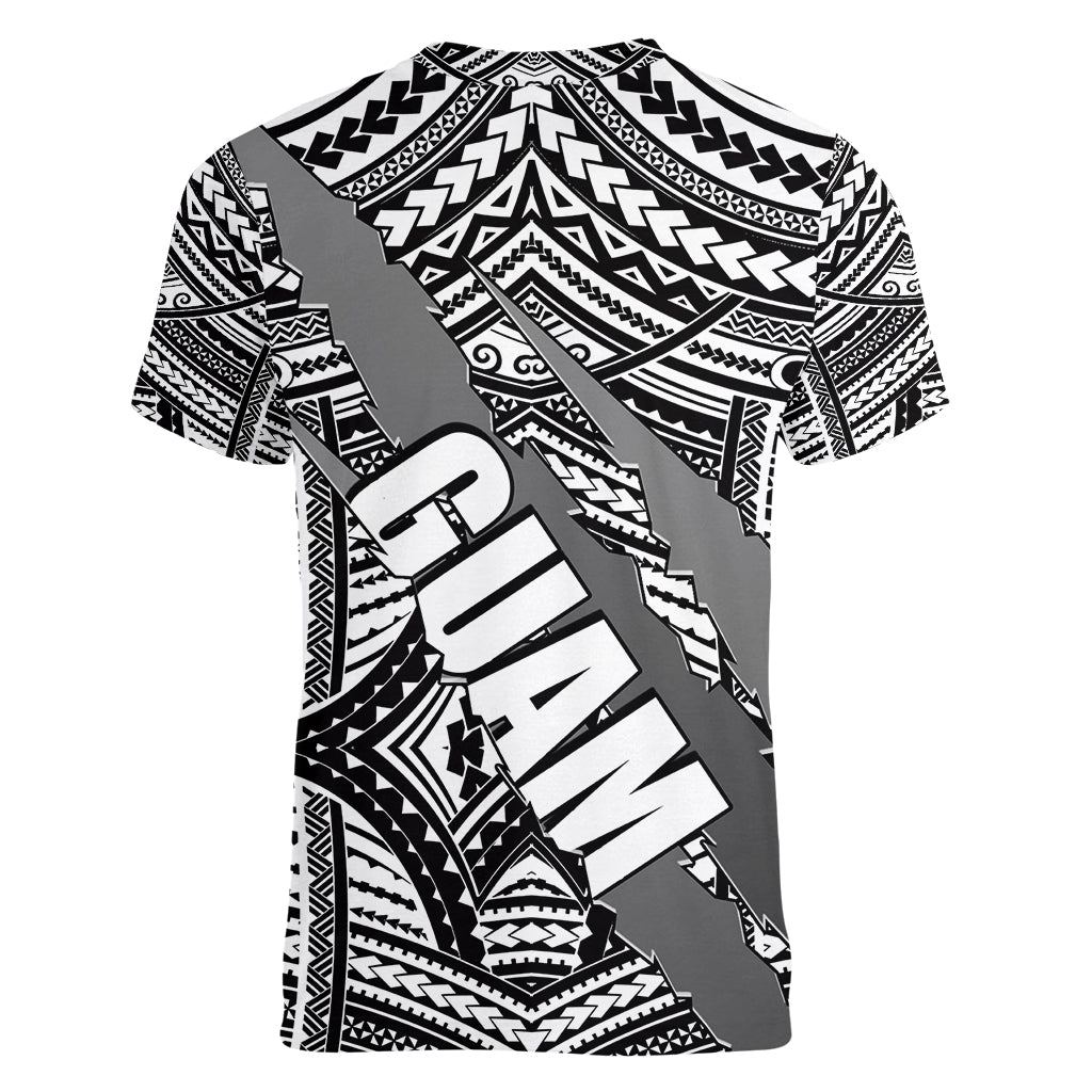 Polynesian Guam Women V Neck T Shirt with Coat Of Arms Claws Style - White LT6 - Polynesian Pride