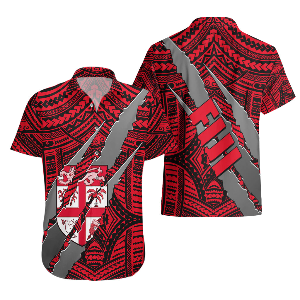Polynesian Fiji Hawaiian Shirt with Coat Of Arms Claws Style - Red LT6 - Polynesian Pride