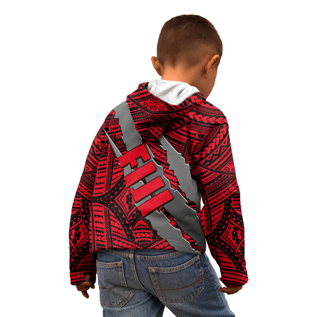 Polynesian Fiji Kid Hoodie with Coat Of Arms Claws Style - Red LT6 - Polynesian Pride