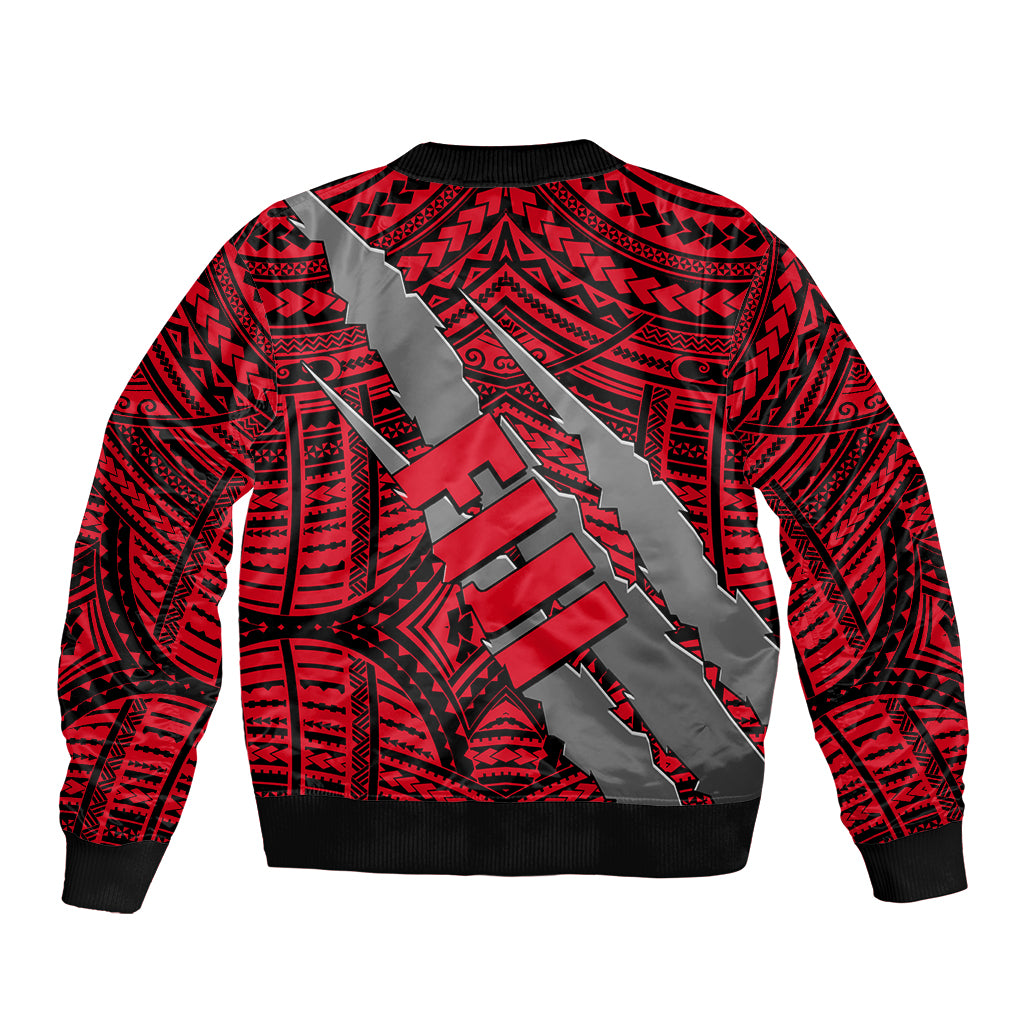 Polynesian Fiji Sleeve Zip Bomber Jacket with Coat Of Arms Claws Style - Red LT6 - Polynesian Pride