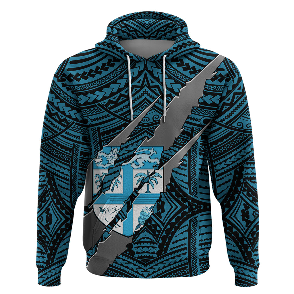 Polynesian Fiji Hoodie with Coat of Arms Claws Style Blue LT6 Blue - Polynesian Pride