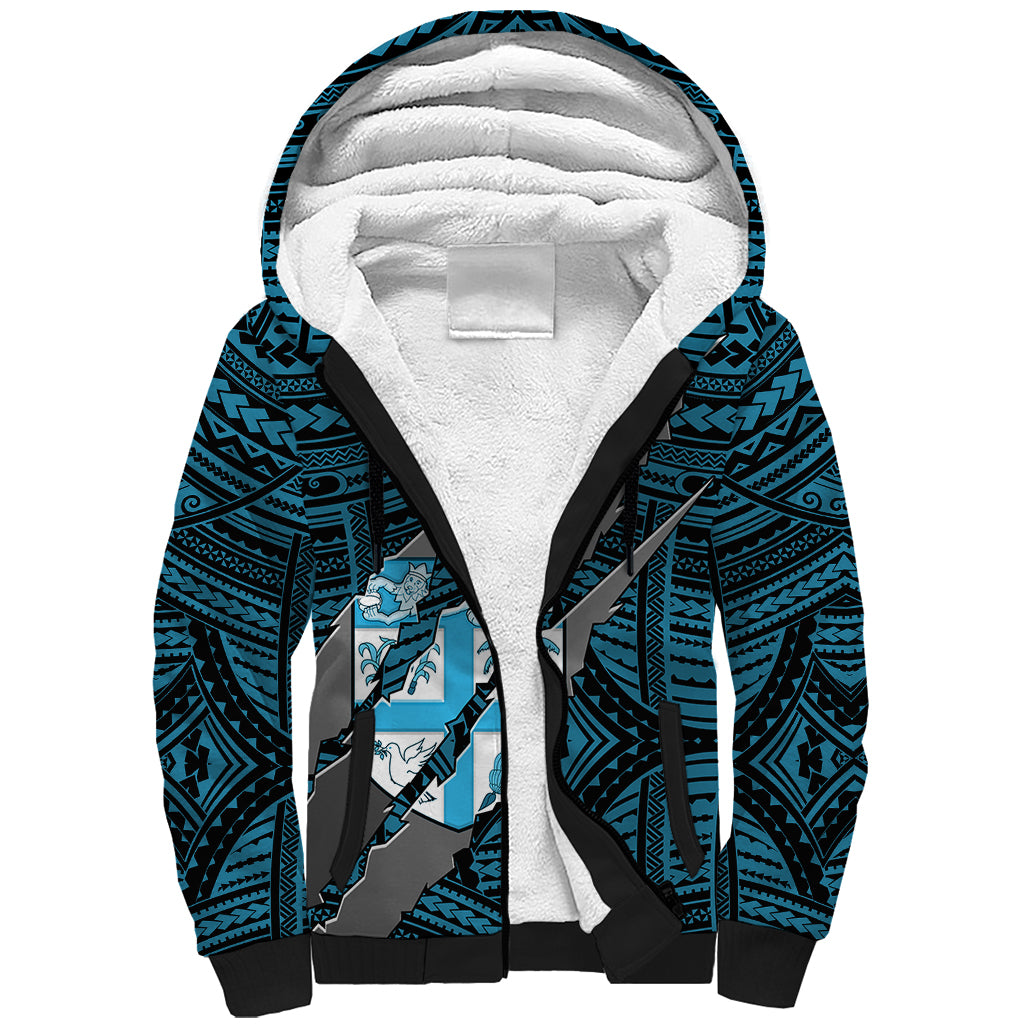 Polynesian Fiji Sherpa Hoodie with Coat Of Arms Claws Style - Blue LT6 Unisex Blue - Polynesian Pride