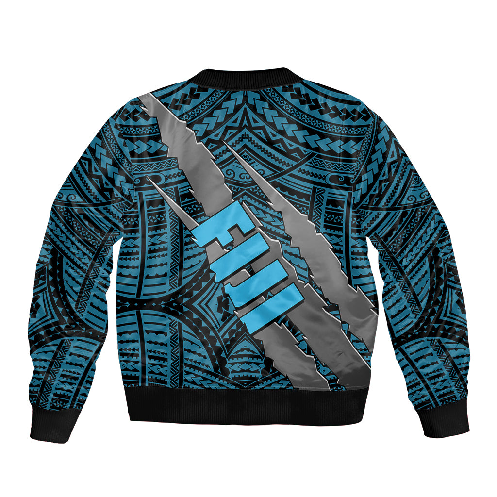 Polynesian Fiji Sleeve Zip Bomber Jacket with Coat Of Arms Claws Style - Blue LT6 - Polynesian Pride