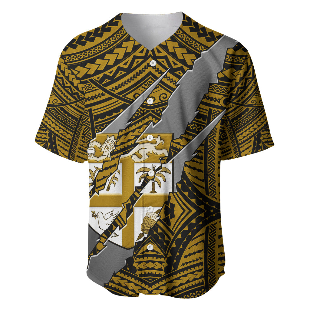 Polynesian Fiji Baseball Jersey with Coat Of Arms Claws Style - Gold LT6 Gold - Polynesian Pride