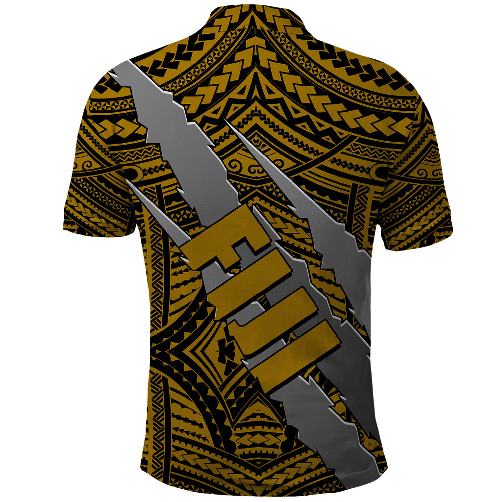 Polynesian Fiji Polo Shirt with Coat Of Arms Claws Style Gold LT6 - Polynesian Pride