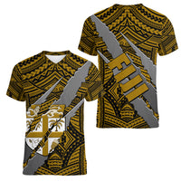 Polynesian Fiji Women V Neck T Shirt with Coat Of Arms Claws Style - Gold LT6 - Polynesian Pride