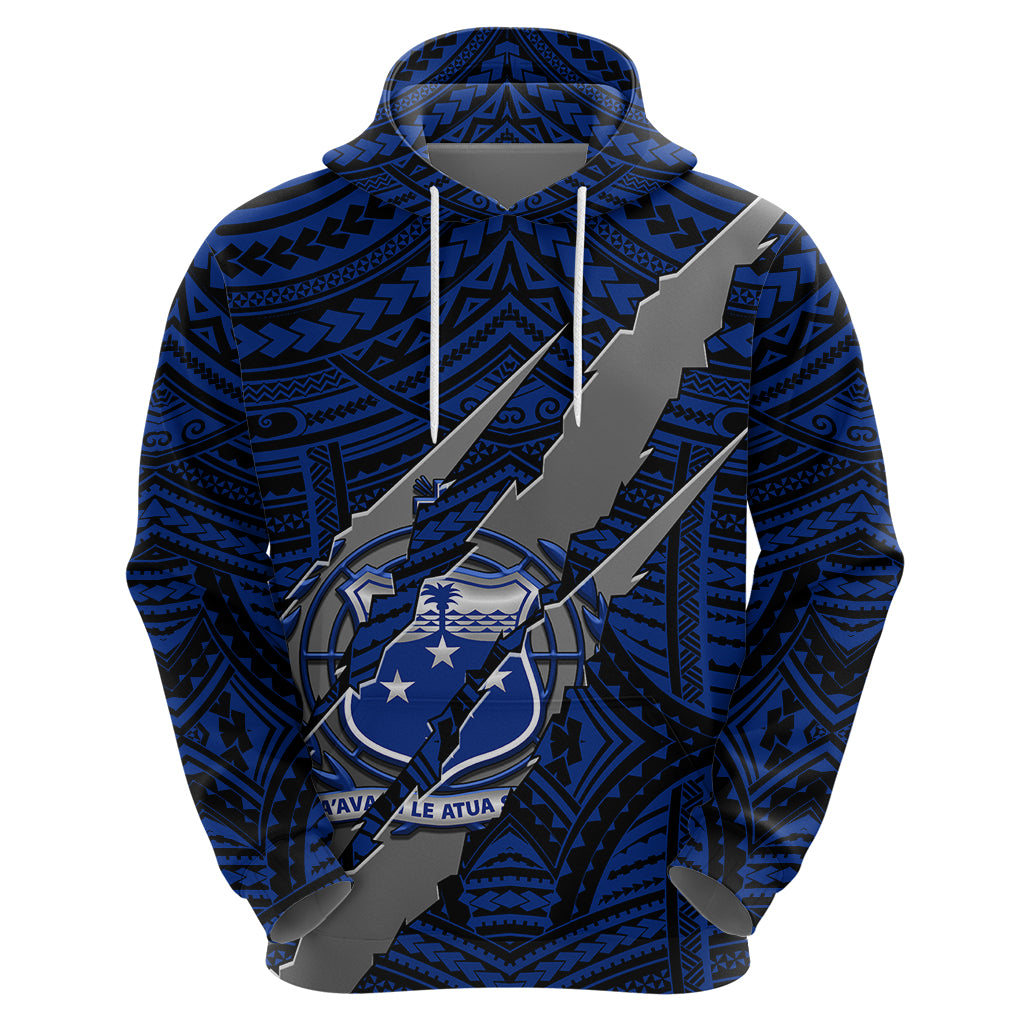 Polynesian Samoa Hoodie with Coat of Arms Claws Style Blue LT6 - Polynesian Pride