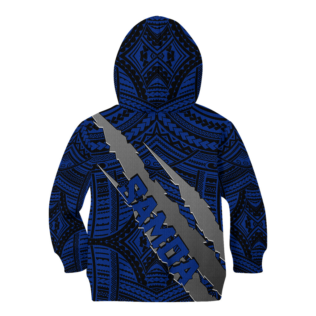 Polynesian Samoa Kid Hoodie with Coat Of Arms Claws Style - Blue LT6 - Polynesian Pride