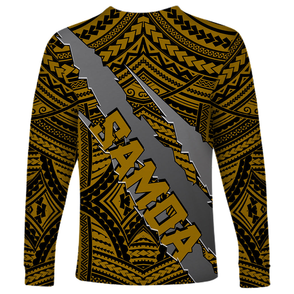 Polynesian Samoa Long Sleeve Shirt with Coat Of Arms Claws Style - Gold LT6 - Polynesian Pride