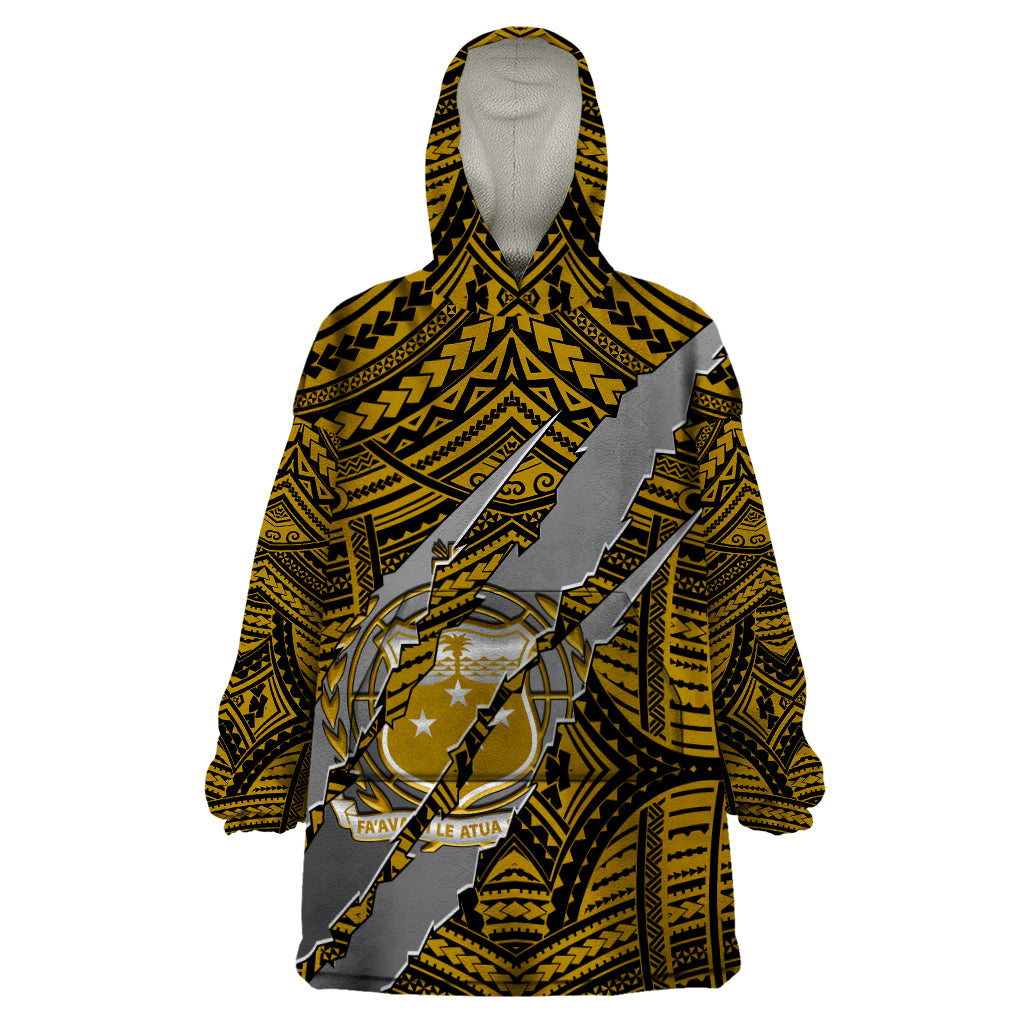 Polynesian Samoa Wearable Blanket Hoodie with Coat Of Arms Claws Style - Gold LT6 One Size Gold - Polynesian Pride