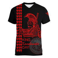 Custom Hawaii Women V Neck T Shirt King Kamehameha Day - Red LT6 Female Red - Polynesian Pride