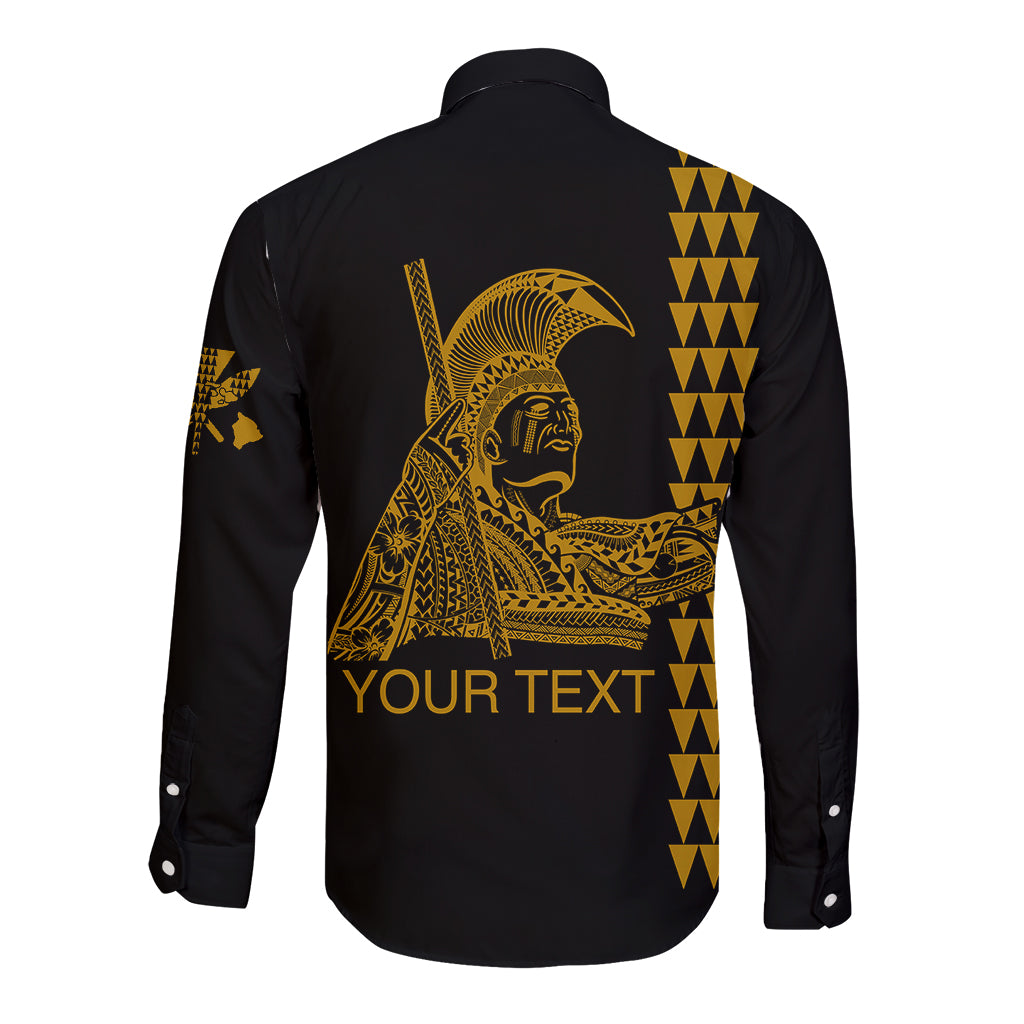 Custom Hawaii Long Sleeve Button Shirt King Kamehameha Day - Gold LT6 - Polynesian Pride