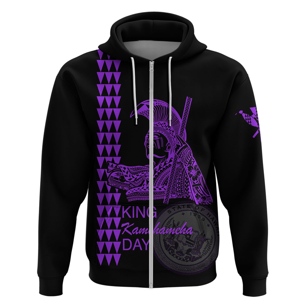 Custom Hawaii Hoodie King Kamehameha Day Purple LT6 Zip Hoodie Purple - Polynesian Pride