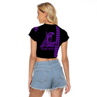 Custom Hawaii Raglan Cropped T Shirt King Kamehameha Day - Purple LT6 - Polynesian Pride