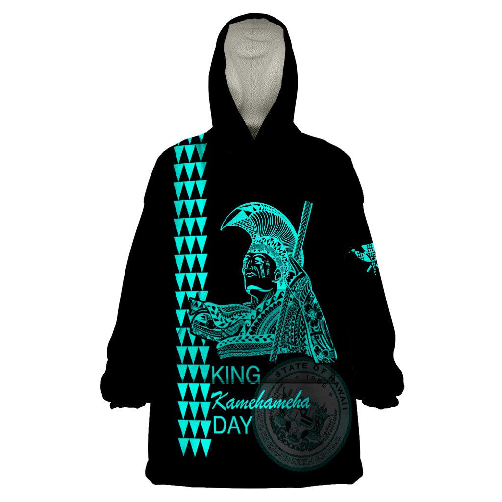 Custom Hawaii Wearable Blanket Hoodie King Kamehameha Day - Green LT6 One Size Green - Polynesian Pride