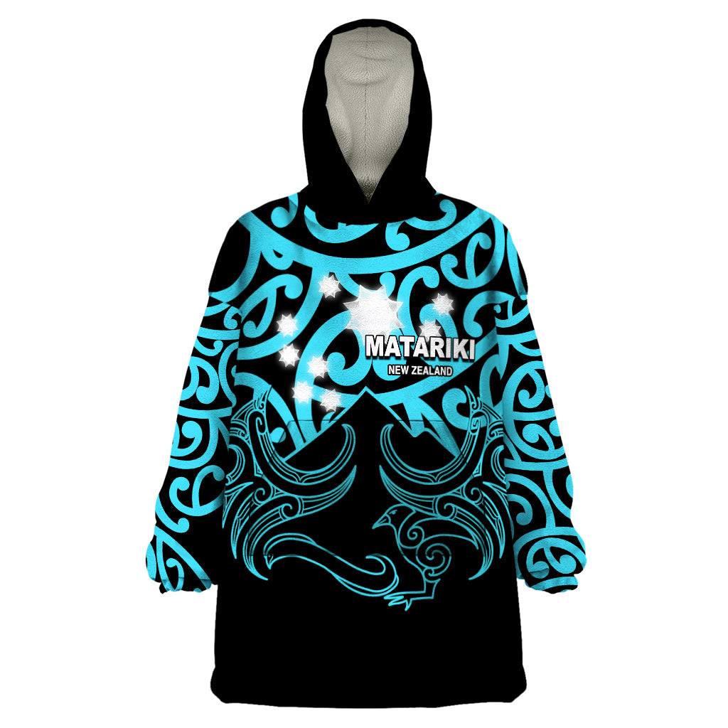 Matariki New Zealand Wearable Blanket Hoodie Maori New Year Light Blue LT6 One Size Blue - Polynesian Pride