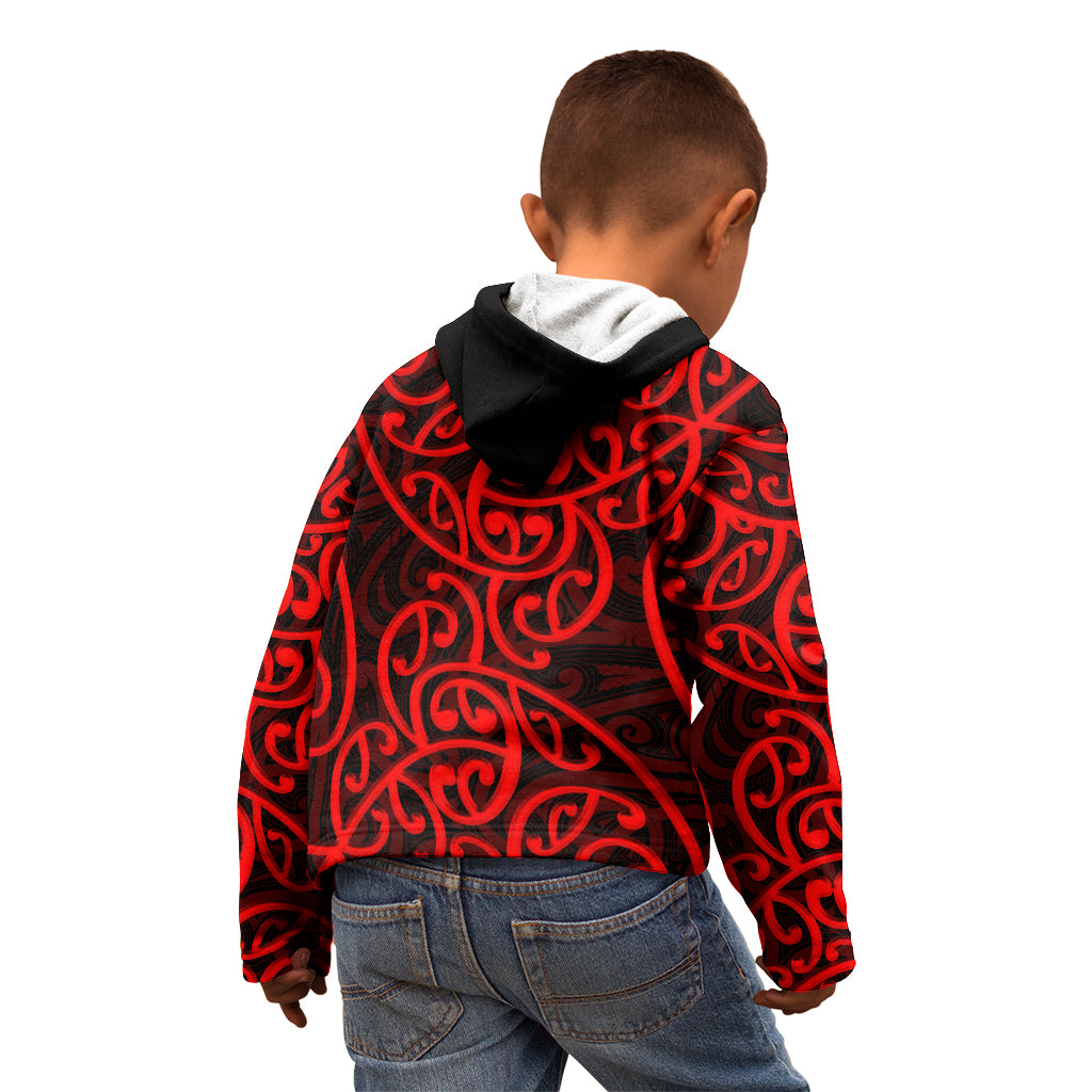 New Zealand Kid Hoodie Maori Pattern Red LT6 - Polynesian Pride